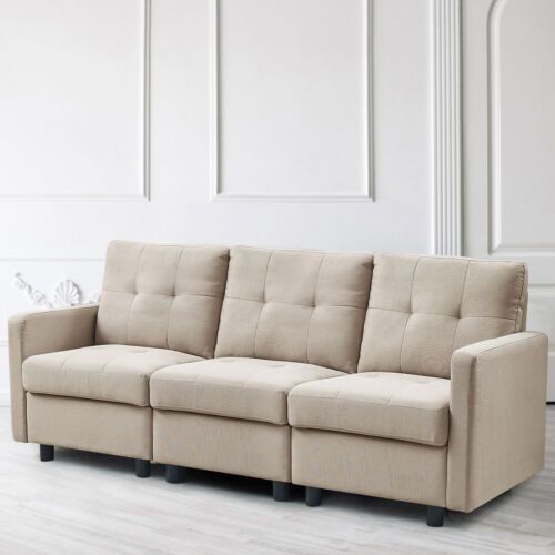 3-Seats Combined Sofa Modern Fabric Art Furniture Set W/Backrest .