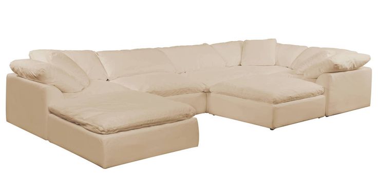Sunset Trading Puff Tan Slipcovered 7pc Sectional with Ottoman .