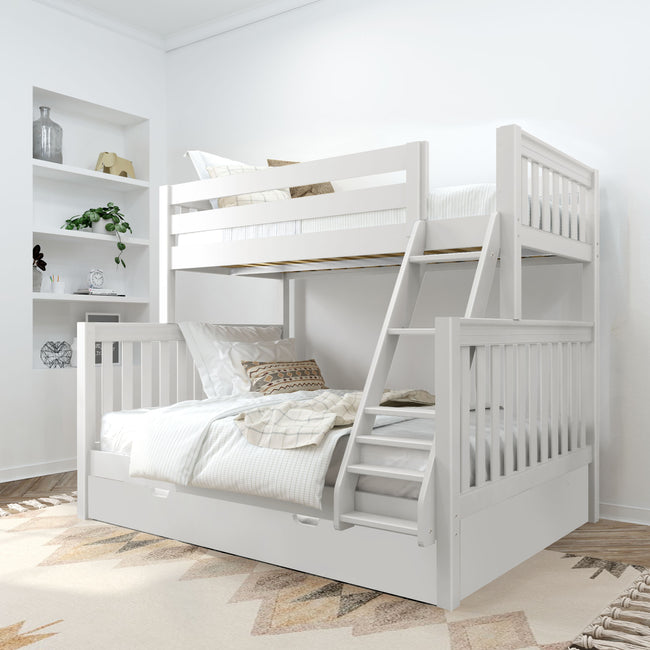 Twin XL over Queen High Bunk Bed with Angled Ladder and Trundle .
