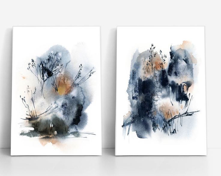 Blue Abstract Art Set of 2 Modern Wall Decor Abstract Nature .