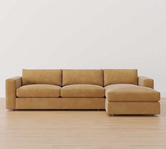 Carmel Square Wide Arm Leather Sofa Chaise Sectional | Pottery Ba