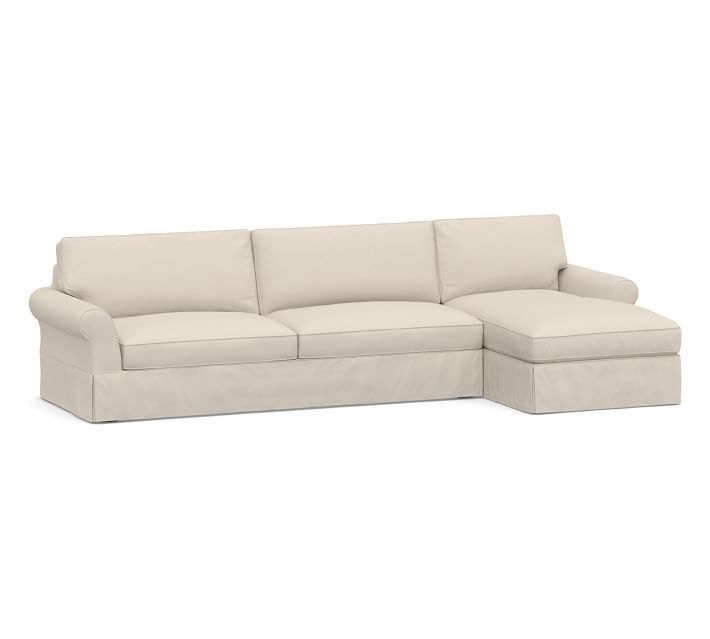 PB Comfort Roll Arm Slipcovered Sofa Chaise Sectional | Sectional .