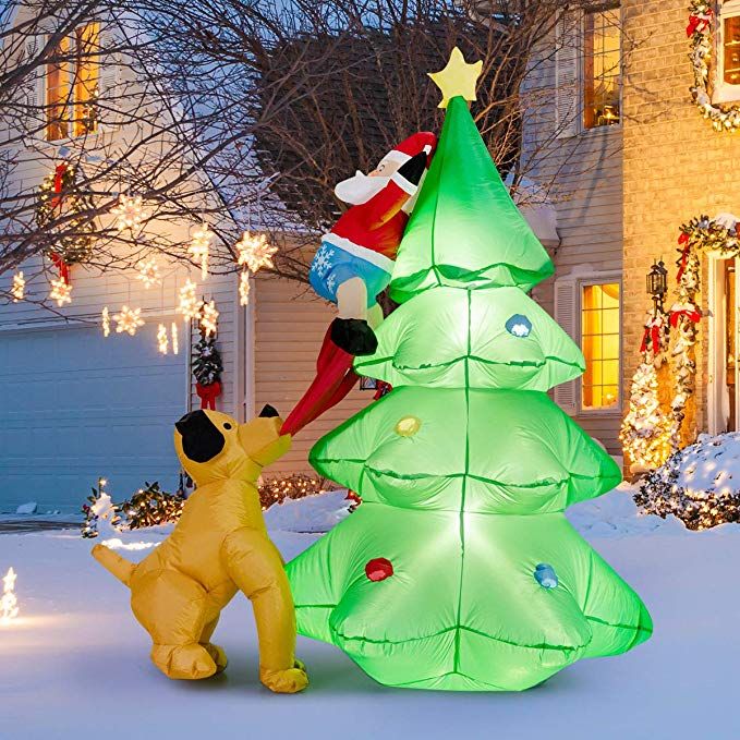 Tangkula 6 FT Inflatable Christmas Tree with Santa Claus & Dog .