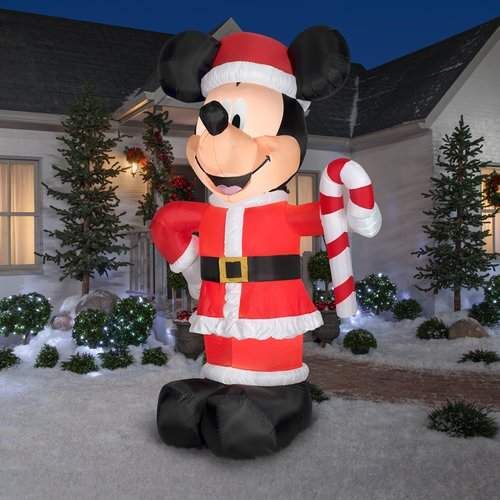 The Holiday Aisle Disney Santa Mickey with Candy Cane Inflatable .