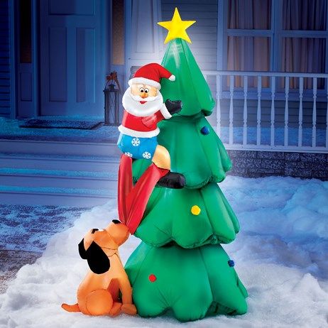 Dog Chasing Santa Christmas Yard Inflatable | Collections Etc .