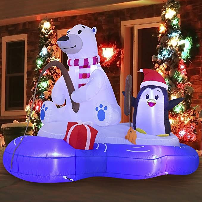 Joiedomi 6 FT Long Christmas Inflatable Polar Bear Fishing with .
