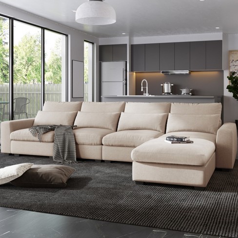 Modern Large L-shape Sectional Sofa, Feather Filled Convertible .