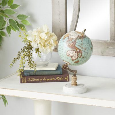Three Posts™ Aquamarine Marble and Wood Globe | Wayfair | Globe .