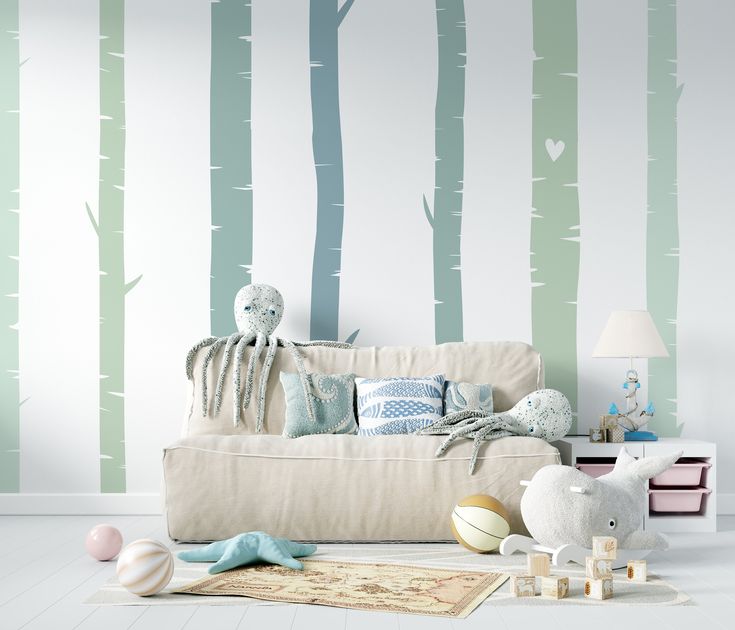 Teal Birch Tree Floor to Ceiling Removeable Wall Stripes | Rainbow .