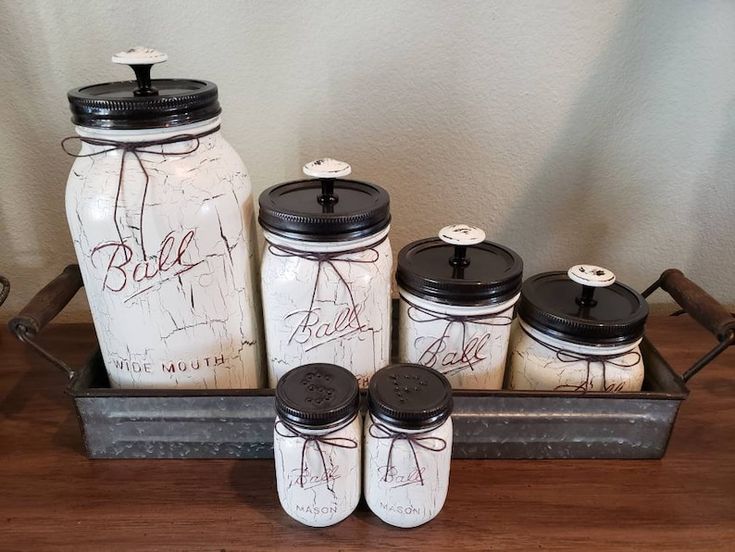Mason Jar Kitchen Canisters Set Utensil Holder Salt and - Etsy .