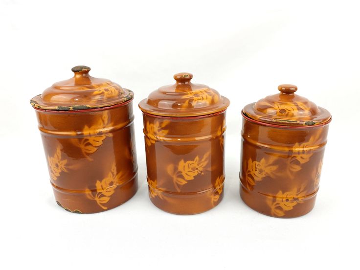 3 Vintage Enamel Storage Jars French Floral Kitchen - Etsy | Jar .