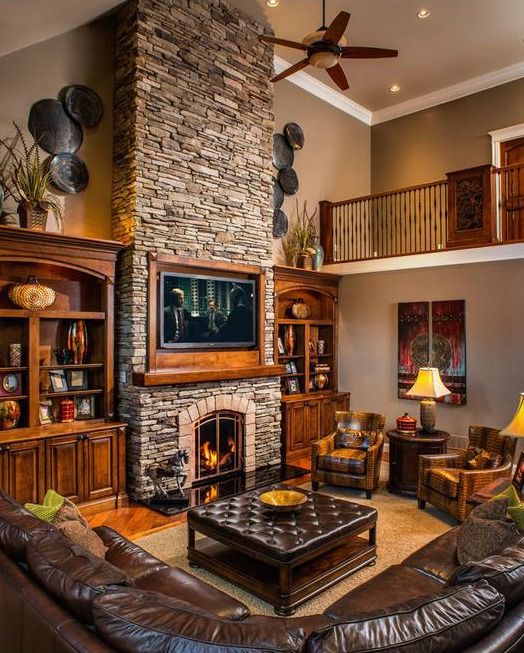 19 Stunning Rustic Living Rooms With Charming Stone Fireplace .