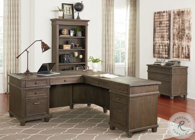 Carson Weathered Gray Brown 68" L Shape Desk | L shaped executive .