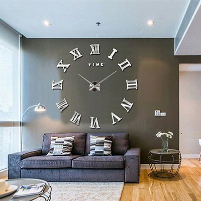 NEW Modern 3D Mirror DIY Large Wall Clock Surface Sticker Home .