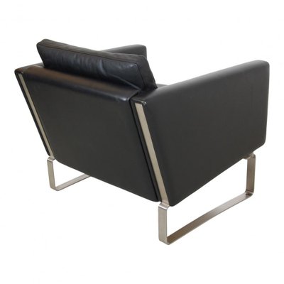 Ch-101 Armchair in Black Patinated Leather by Hans J. Wegner for .
