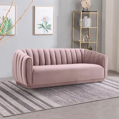 Modern Pink Velvet Upholstered Sofa 3-Seater Sofa Luxury Sofa .