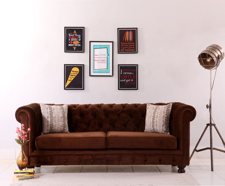 Buy Henry 3 Seater Sofa (Velvet, Indigo Blue) Online in India at .