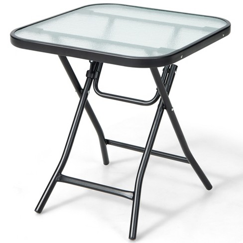 Costway Patio Folding Square Glass Side Table Bistro Coffee Table .