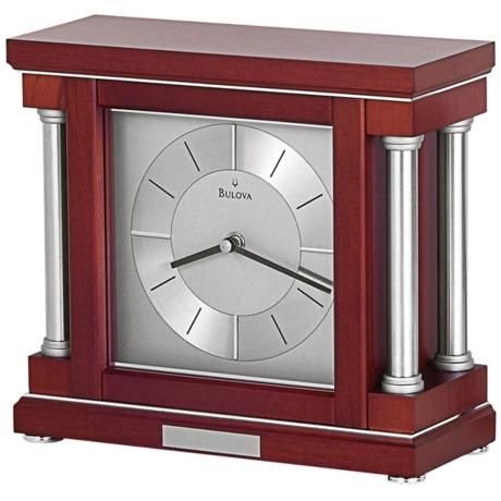 Ambiance 10 1/4" Wide Dark Wine Bulova Mantel Clock - #V1940 .