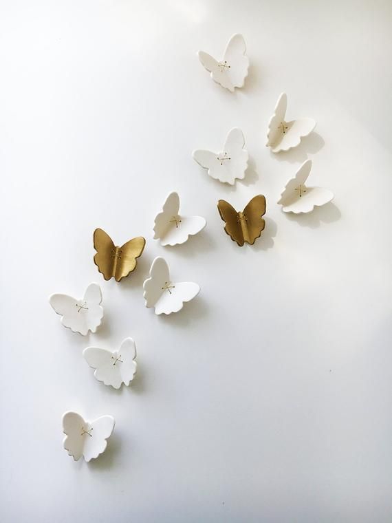 3D Butterfly Wall Art 7 Gold White Porcelain Ceramic - Etsy .