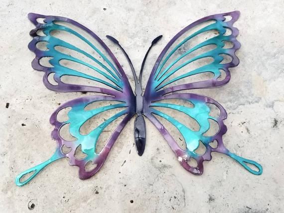 Turquoise and Purple Metal Butterfly Wall Art Butterfly Decor .