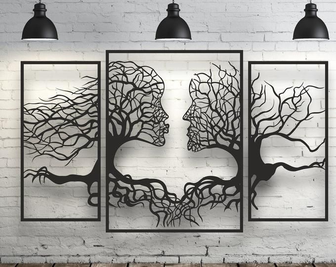 Metal Wall Art Decor 3D Sculpture 3 Piece Oak Tree Modern - Etsy .