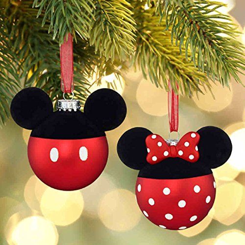 Disney Minnie Mouse OR Mickey Mouse Glass Christmas Ornament .