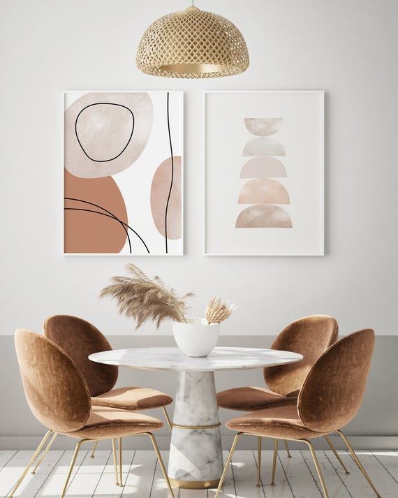 Mid Century Modern Neutral Colors Printable Wall Decor Set of .