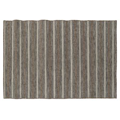 E221) Ivory, Brown & Grey Striped Modern Indoor & Outdoor Accent .