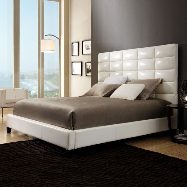 White Upholstered Panel Bed Queen Size Faux Leather Headboard .