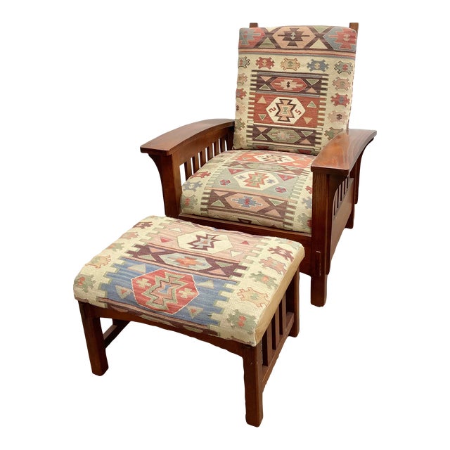 Sam Moore Southwestern Upholstered Chestnut Wood Morris Chair and .