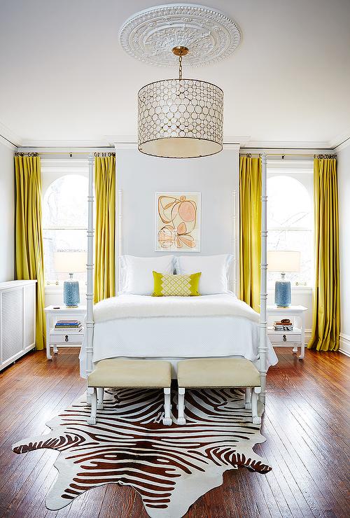 White Bedroom with Canary Yellow Curtains - Contemporary - Bedro