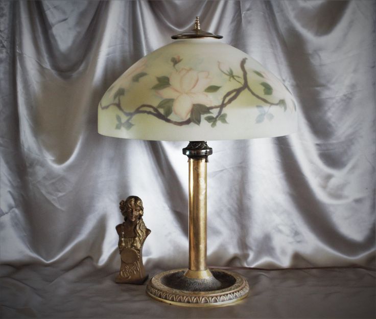 Antique Reverse Painted Glass Shade Table Lamp With Heavy - Etsy .