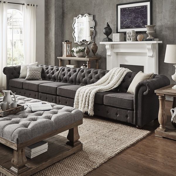 Knightsbridge Grey Extra Long Chesterfield Sofa by iNSPIRE Q .