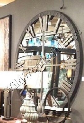 Mirrored Wall Clock 60"D Round Mirror Roman Numeral Industrial .