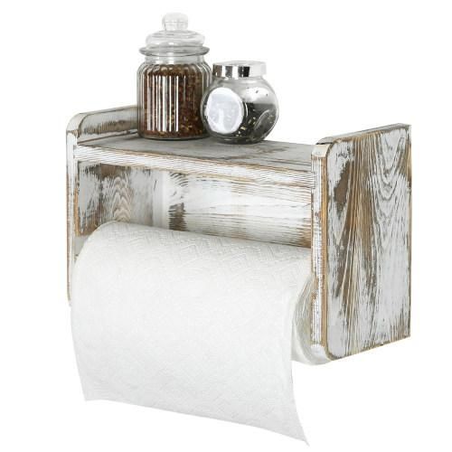 Shabby-Chic Whitewashed Wood Paper Towel Holder w/ Shelf | Paper .