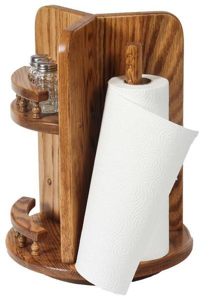 Amish Hardwood Kitchen Utensil Lazy Susan with Paper Towel Holder a