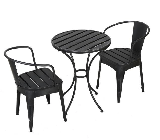 Noble House Colmar Black with Silver 3-Piece Metal Round Outdoor .