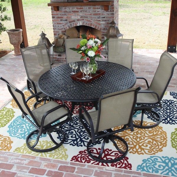 Madison Bay 6-Person Sling Patio Dining Set With Swivel Rockers .