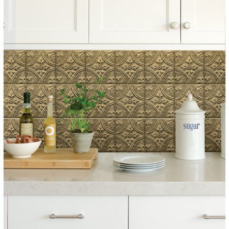 InHome Restored Tile Brass Peel & Stick Backsplash Tiles - Walmart .