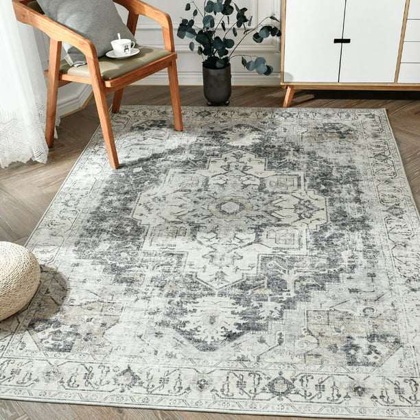 Jinchan Area Rug 3x5 Persian Indoor Vintage Grey Print Carpet .
