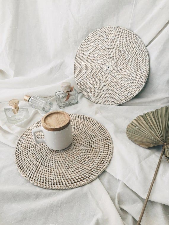 Round White Rattan Placematswhitewashed Color Placemats - Etsy .