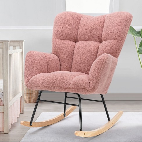 Epping Accent Modern Armchair Pink Faux Shearling Fabric .