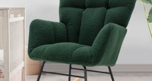 Epping Accent Modern Armrest Green Faux Shearling Fabric .