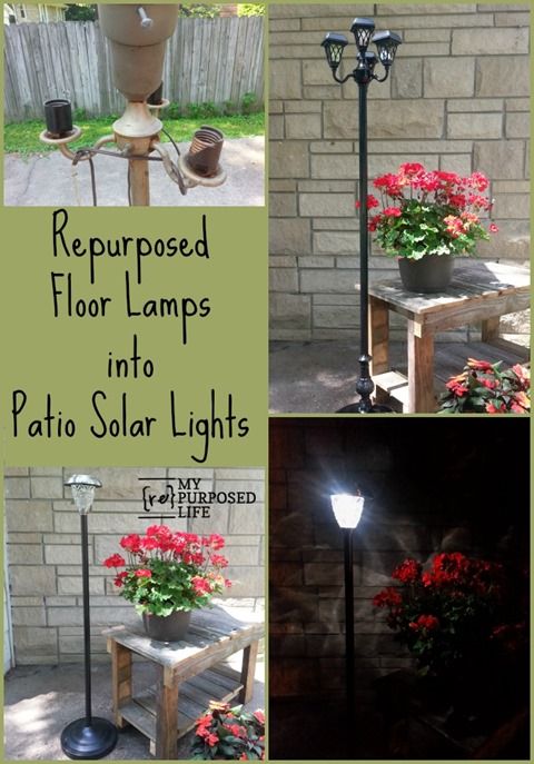 Repurposed Floor Lamps make great patio solar lights | Solar patio .