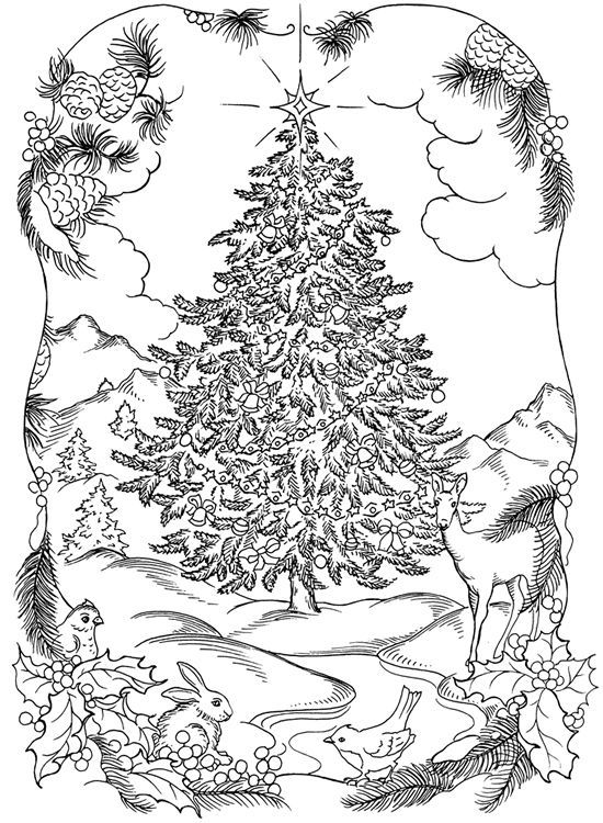 Christmas Tree Scene Coloring Page | Free christmas coloring pages .