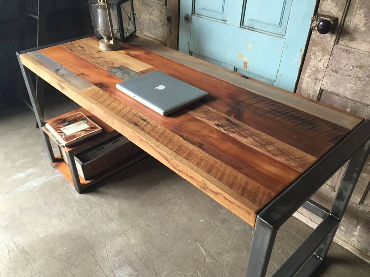 Reclaimed Wood Desk With Lower Shelf Metal Frame Base - Etsy .