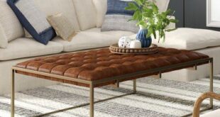 Cottrell 58" Genuine Leather Tufted Rectangle Cocktail Ottoman .