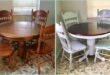 Before and after. Round oak table makeover/redo. Upcycled dining .
