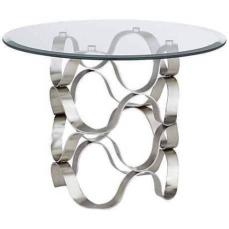 Waves Brushed Silver and Glass End Table - #W8027 | Lamps Plus .